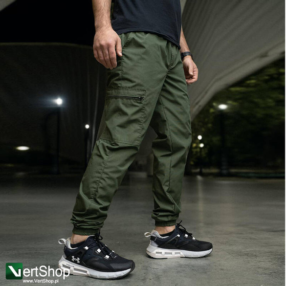 JIGGA WEAR Spodnie Jogger Ze Ściągaczem Męskie Oliwkowe Bojówki  Crown Ripstop Cargo