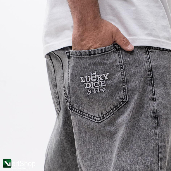 Lucky Dice LD Clothing Spodnie Jeansowe Baggy Męskie Szary/Biały