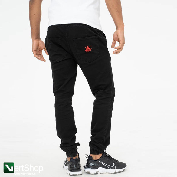 JIGGA WEAR Spodnie Materiałowe Jogger Jigga Crown Stitch Czarne / Czerwone
